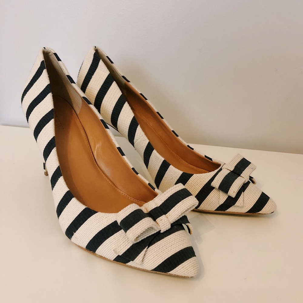 J Crew Navy Striped Heels